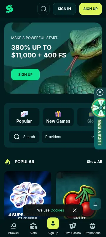 Spinaconda Casino mobile interface for Android and iOS casino play